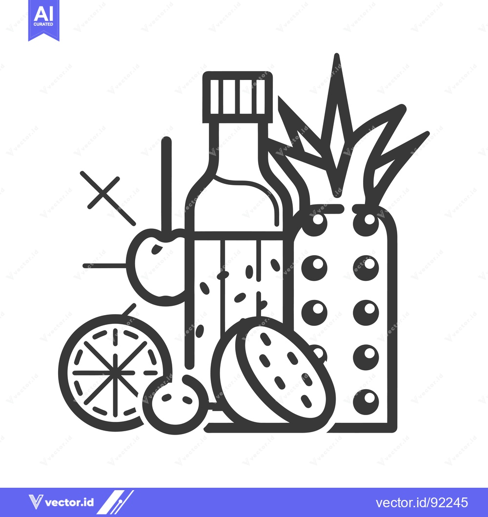 Premium Vector dari Pineapple, Passionfruit, Lime, and Glass Bottle of Juice