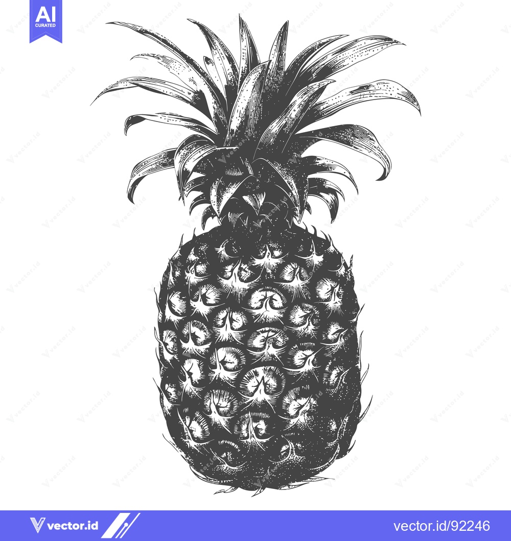 Premium Vector dari An isolated monochromatic drawing of a ripe pineapple fruit