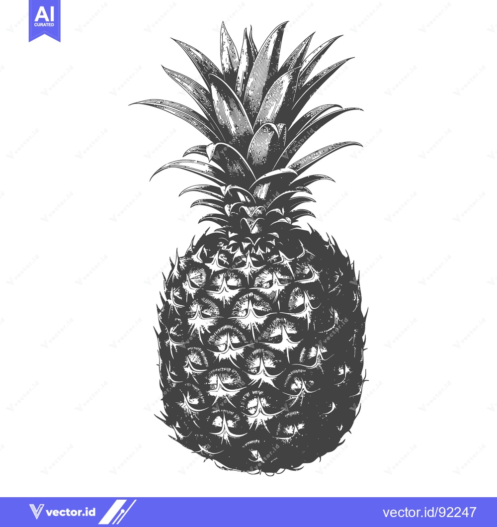 Premium Vector dari A detailed black and white illustration depicting a pineapple plant