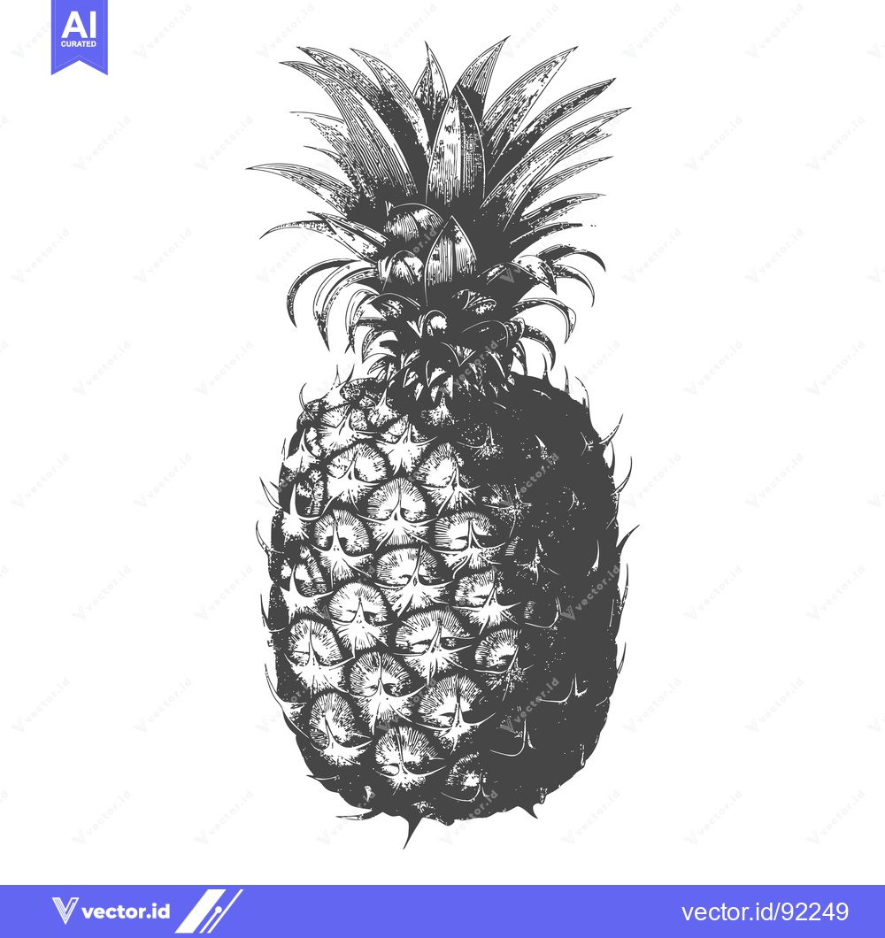 Premium Vector dari A detailed monochrome illustration depicts a whole pineapple fruit