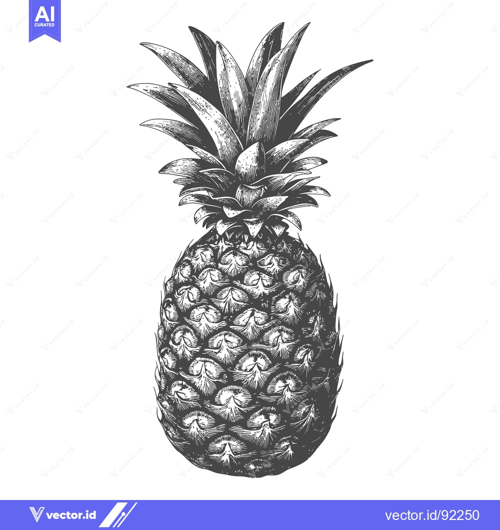 Premium Vector dari Detailed black and white illustration of a tropical pineapple fruit