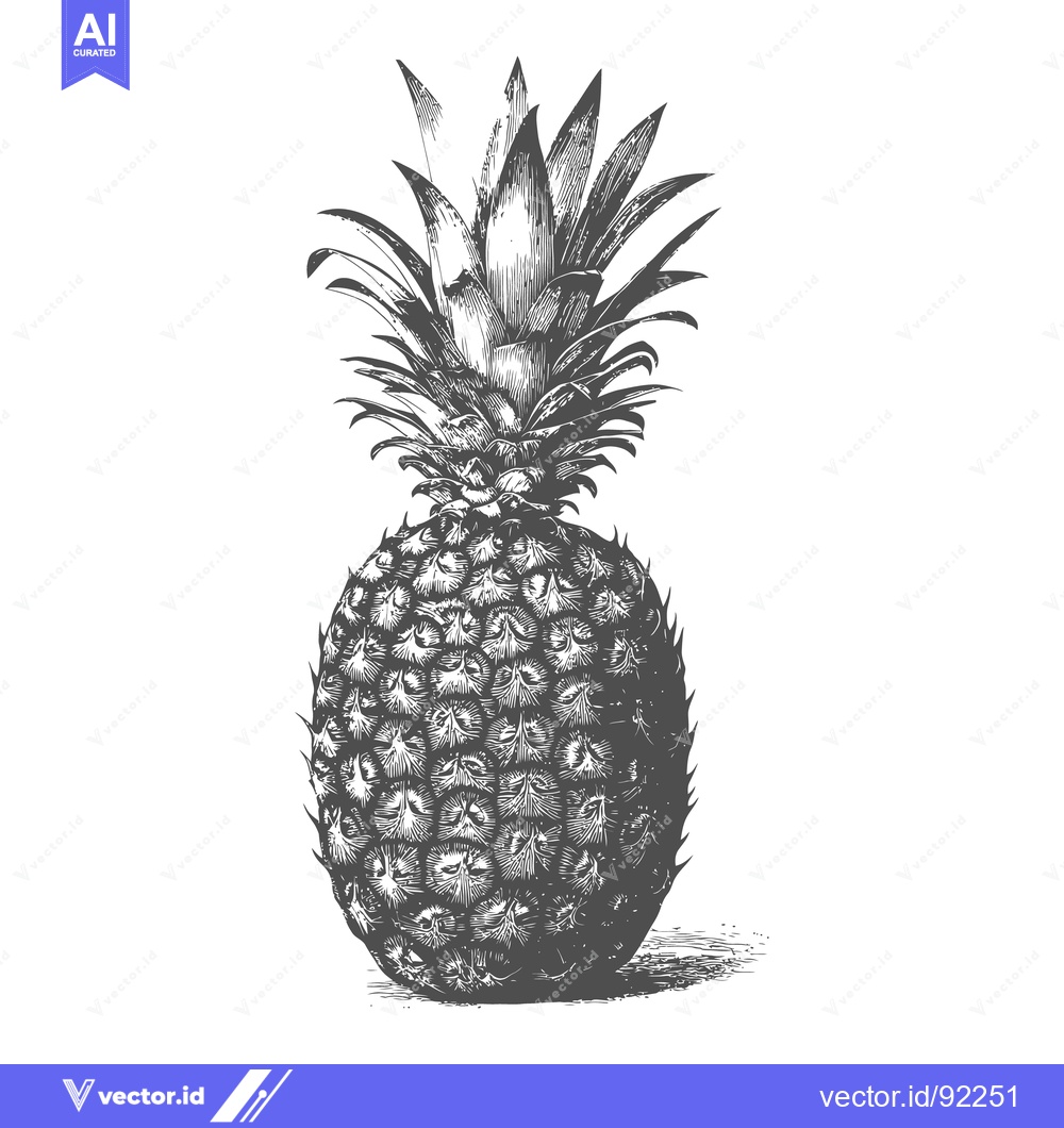Premium Vector of A detailed black and white illustration of a ripe pineapple