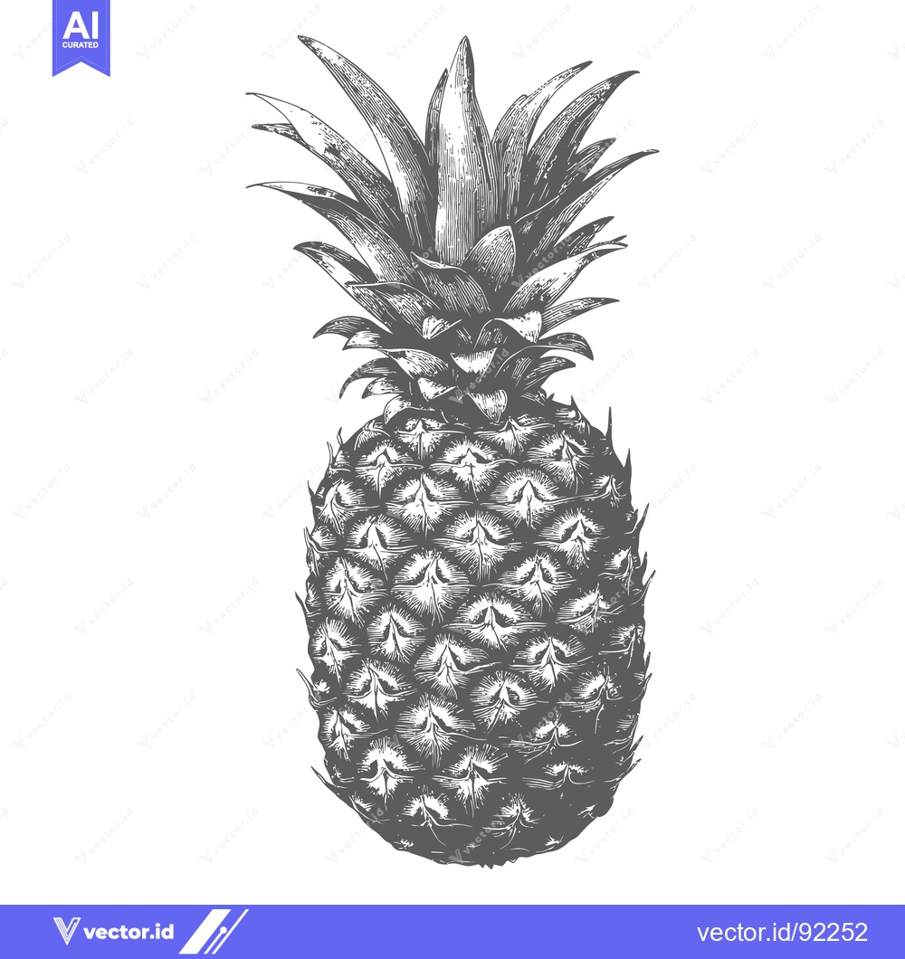 Premium Vector of A Detailed Monochrome Illustration of a Fresh Pineapple Fruit