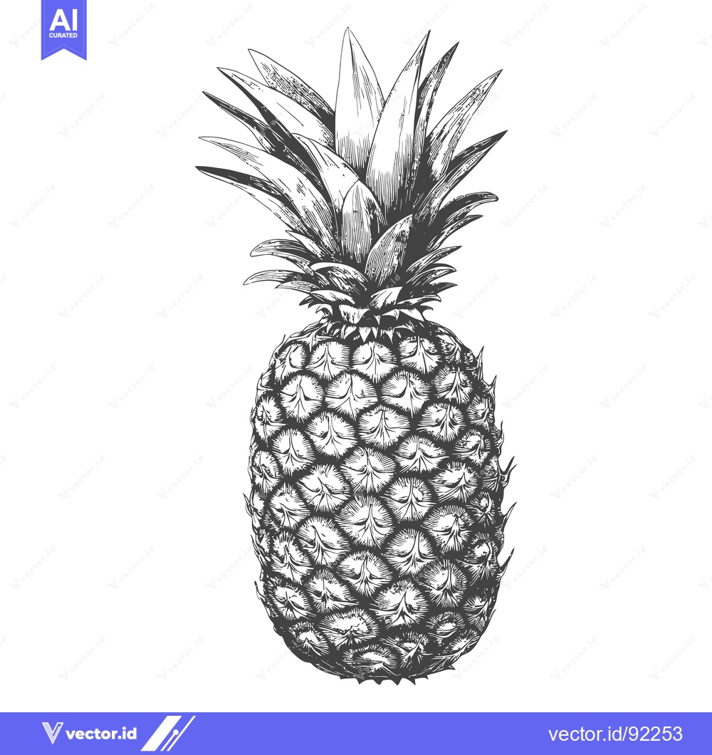 Premium Vector dari Detailed black and white illustration of a ripe tropical pineapple