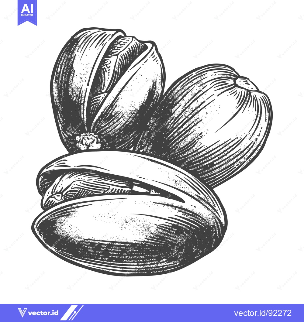 Premium Vector dari Three pistachio nuts shown in a detailed monochrome artistic drawing