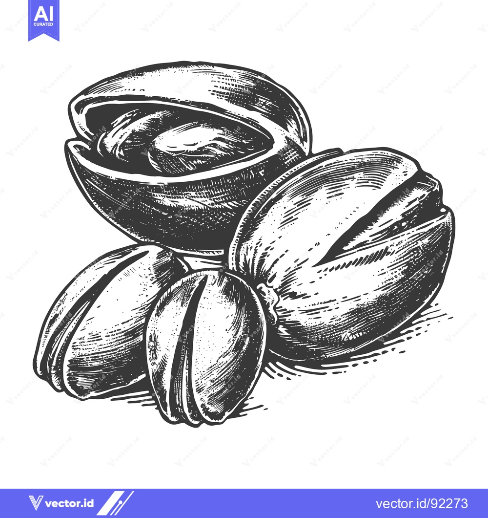Premium Vector dari Black and white illustration of several shelled pistachios on white