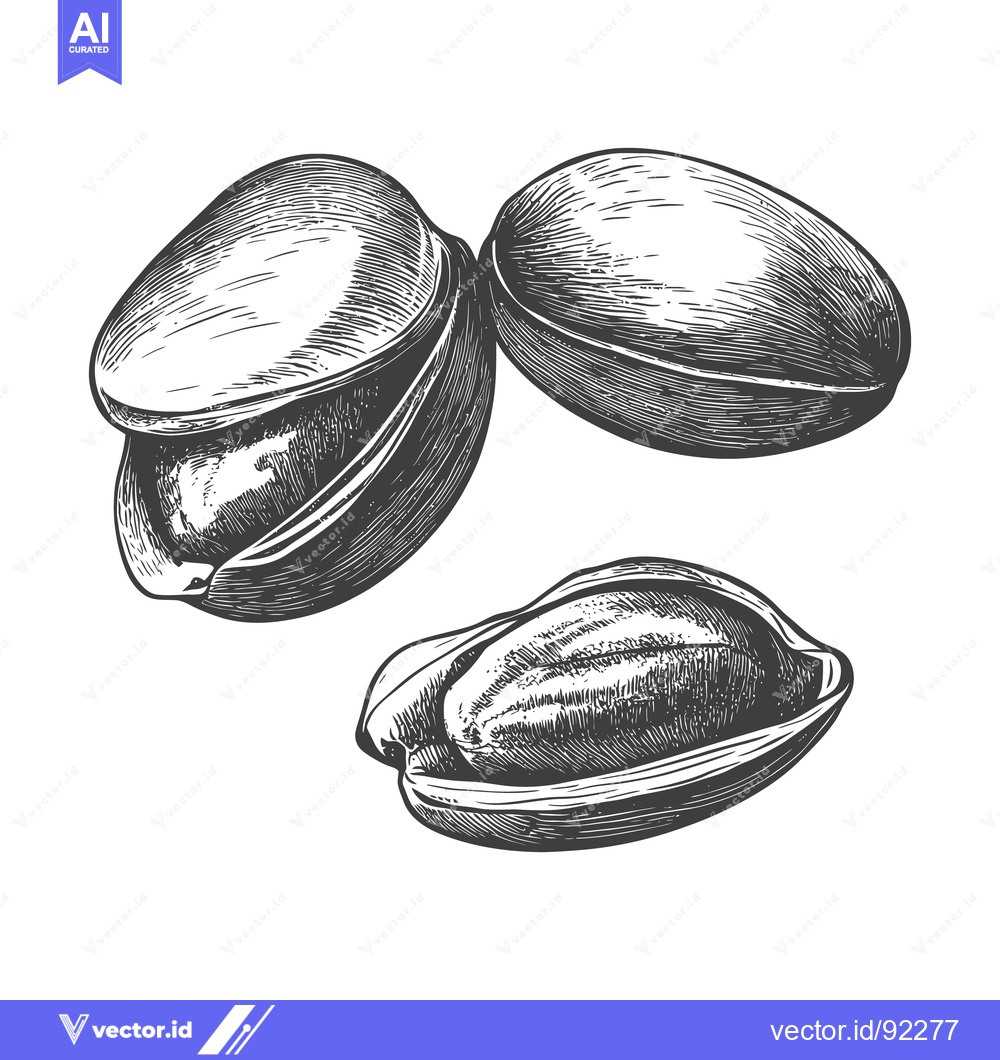 Premium Vector dari Detailed ink drawing showcasing several opened and closed pistachio nu
