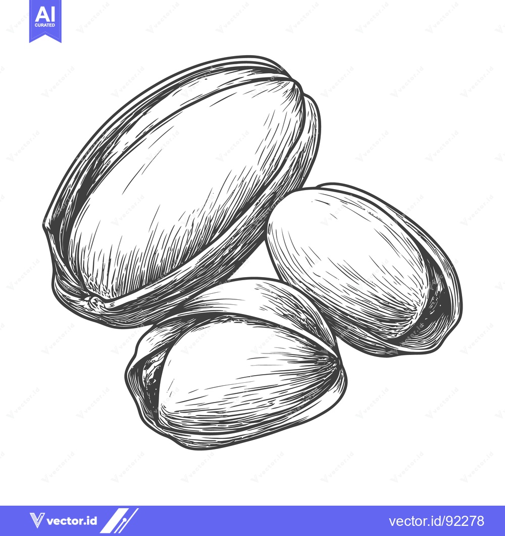 Premium Vector of Drawn illustration shows a close up of some opened pistachios nuts