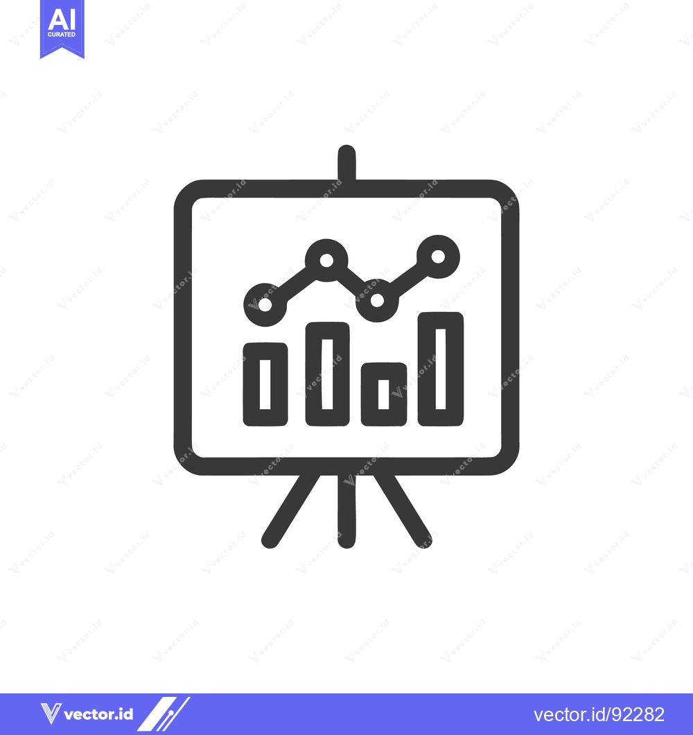 Premium Vector of Presentation Board Icon: Bar and Line Graph on Stand, Outline Style