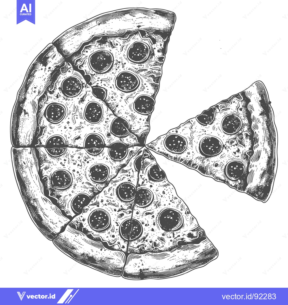 Premium Vector dari A graphic image featuring a partially sliced pepperoni pizza