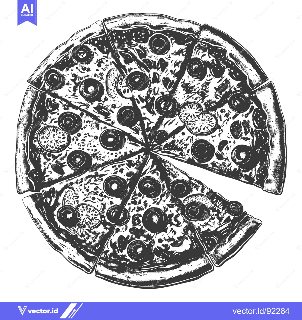 Premium Vector dari A sliced round pizza with various toppings isolated on white backgroun