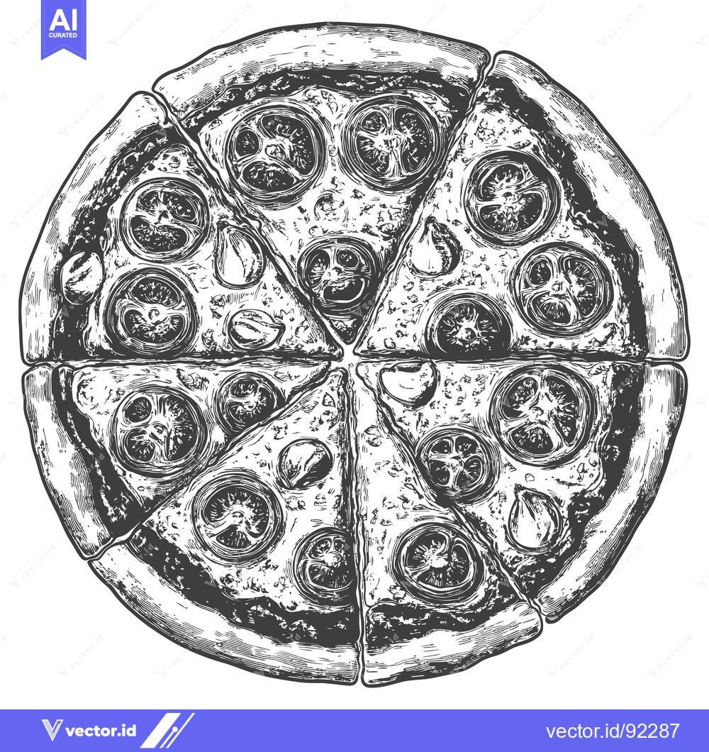 Premium Vector dari A delicious pizza with tomato slices and fresh garlic is visible