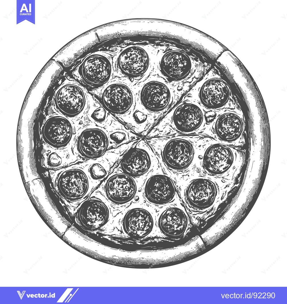 Premium Vector of A Round Pizza Cut Into Slices With Pepperoni Toppings Present