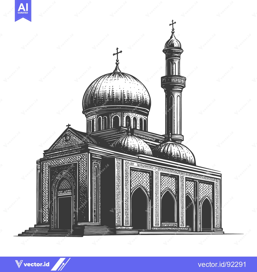 Premium Vector dari An ornate detailed illustration of a building with domes and a tower