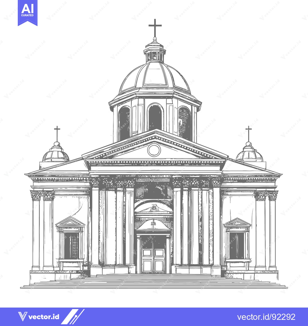 Premium Vector dari A detailed drawing of a grand church or cathedral building