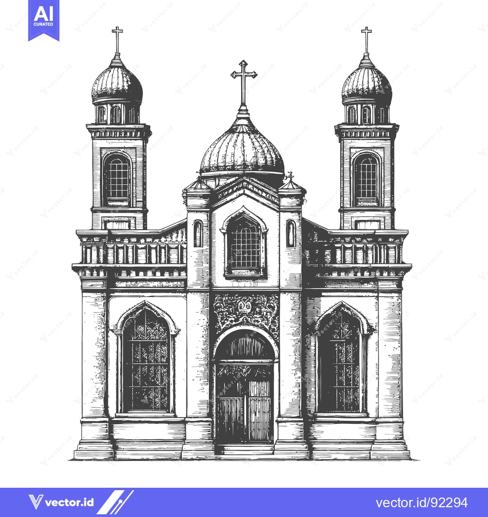 Premium Vector dari A detailed black and white pen and ink church building illustration