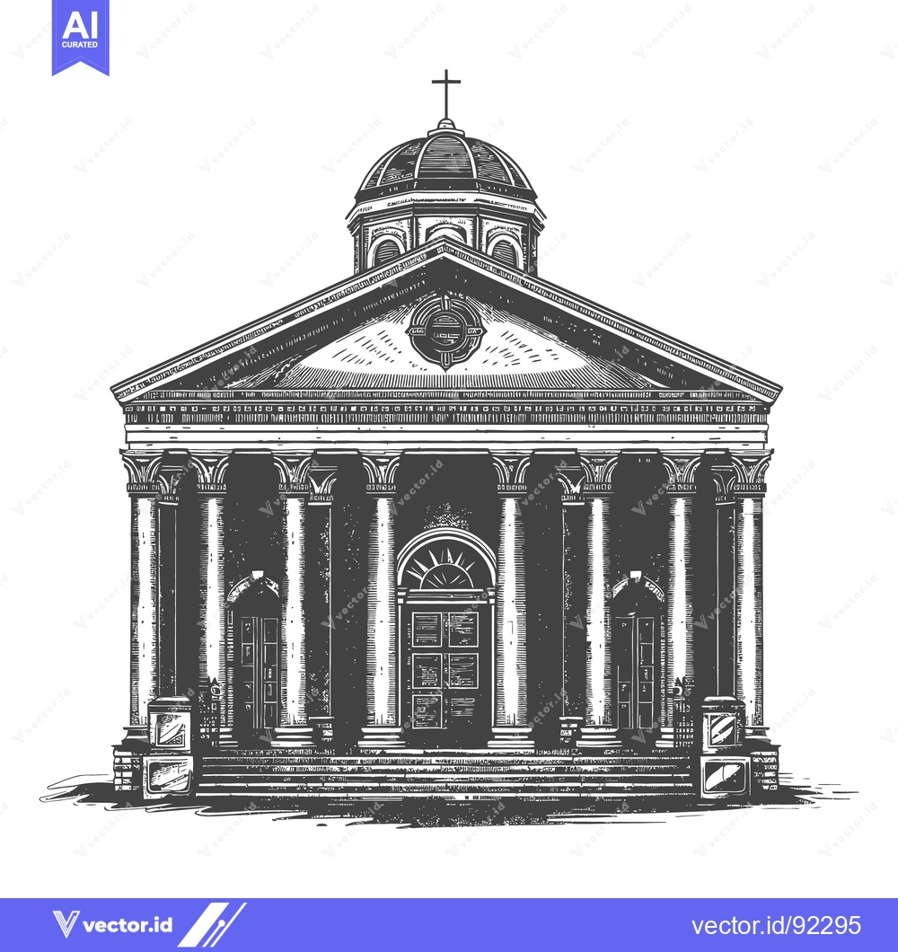 Premium Vector dari A classical architectural drawing depicting a building with a dome and
