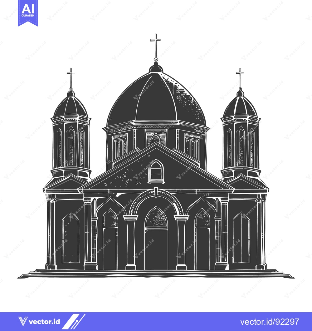 Premium Vector of A detailed monochrome illustration of a classical cathedral building
