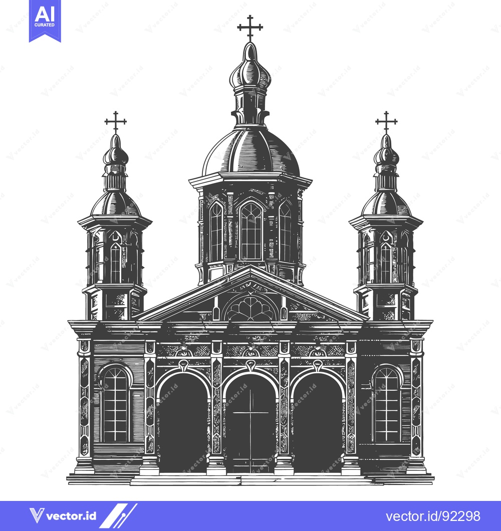 Premium Vector of A Detailed Monochrome Illustration of a Classic Church Building