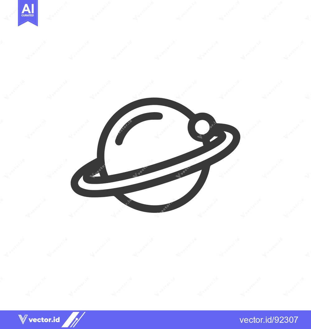 Premium Vector dari Minimalist Planet Icon with Ring and Moon, Black Outline on White