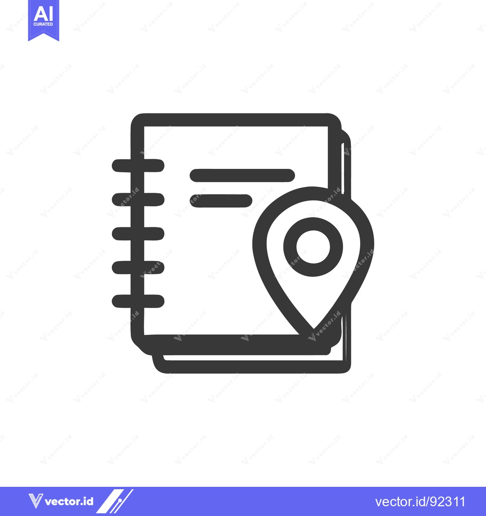 Premium Vector dari Minimalist Icon: Notebook with Location Pin, Dark Gray on White