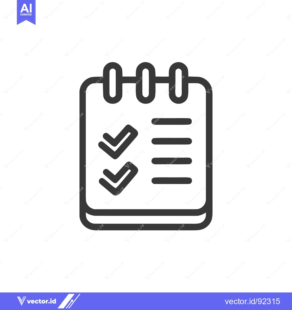 Premium Vector of Completed Checklist Icon: Ring Binder with Checkmarks and Lines