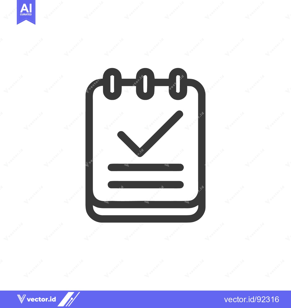 Premium Vector dari Minimalist Notebook Icon with Checkmark, Dark Gray Outline on White Ba