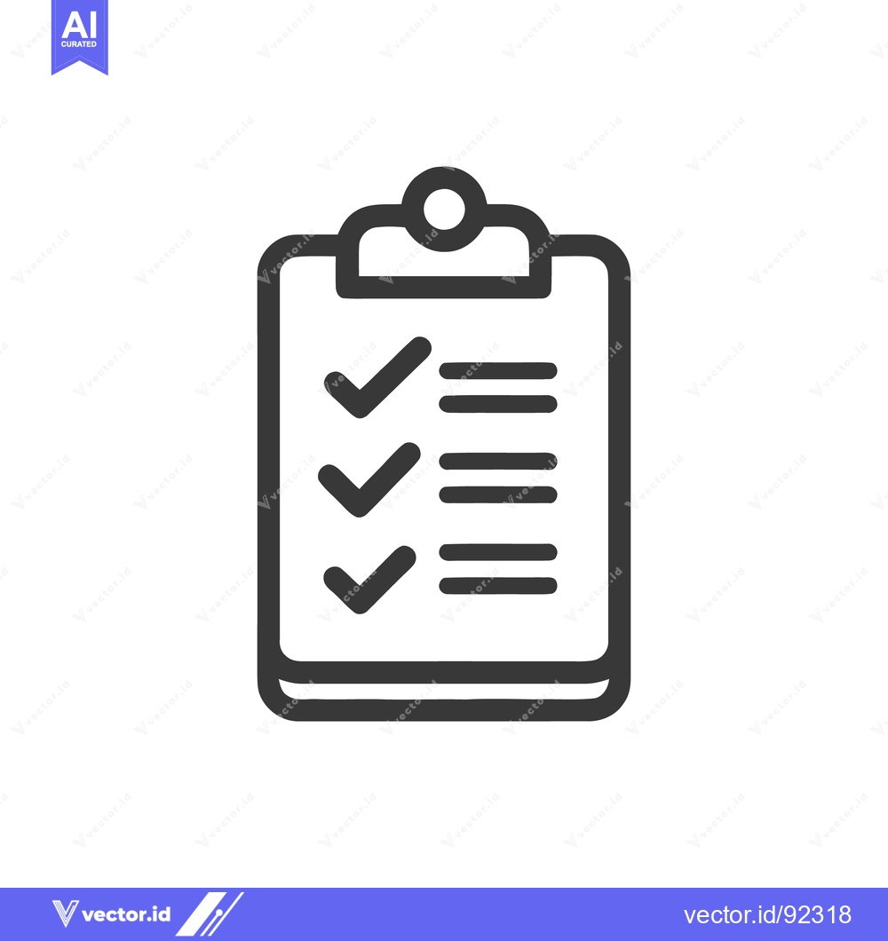 Premium Vector of Completed Checklist Icon on Clipboard, Dark Gray on White Background