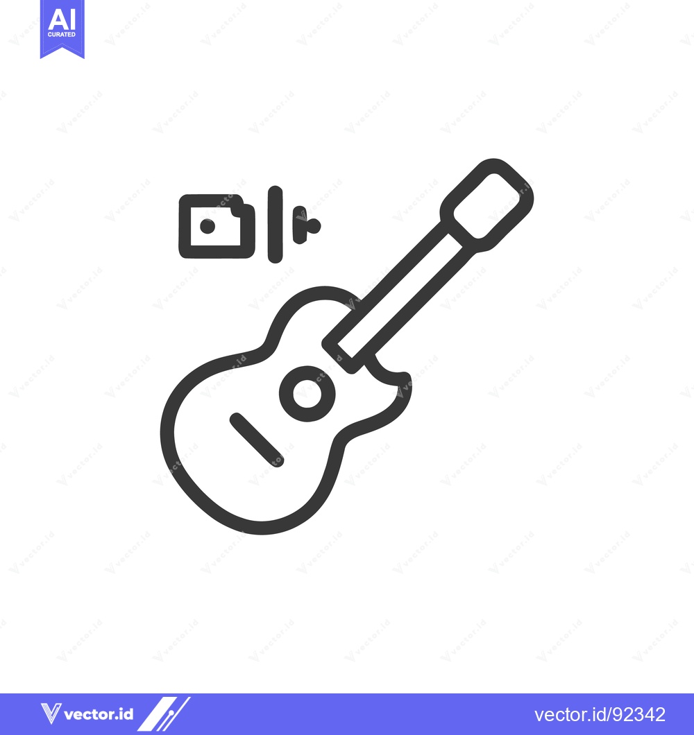 Premium Vector of Acoustic Guitar and Recording Device Icon, Minimalist Line Art
