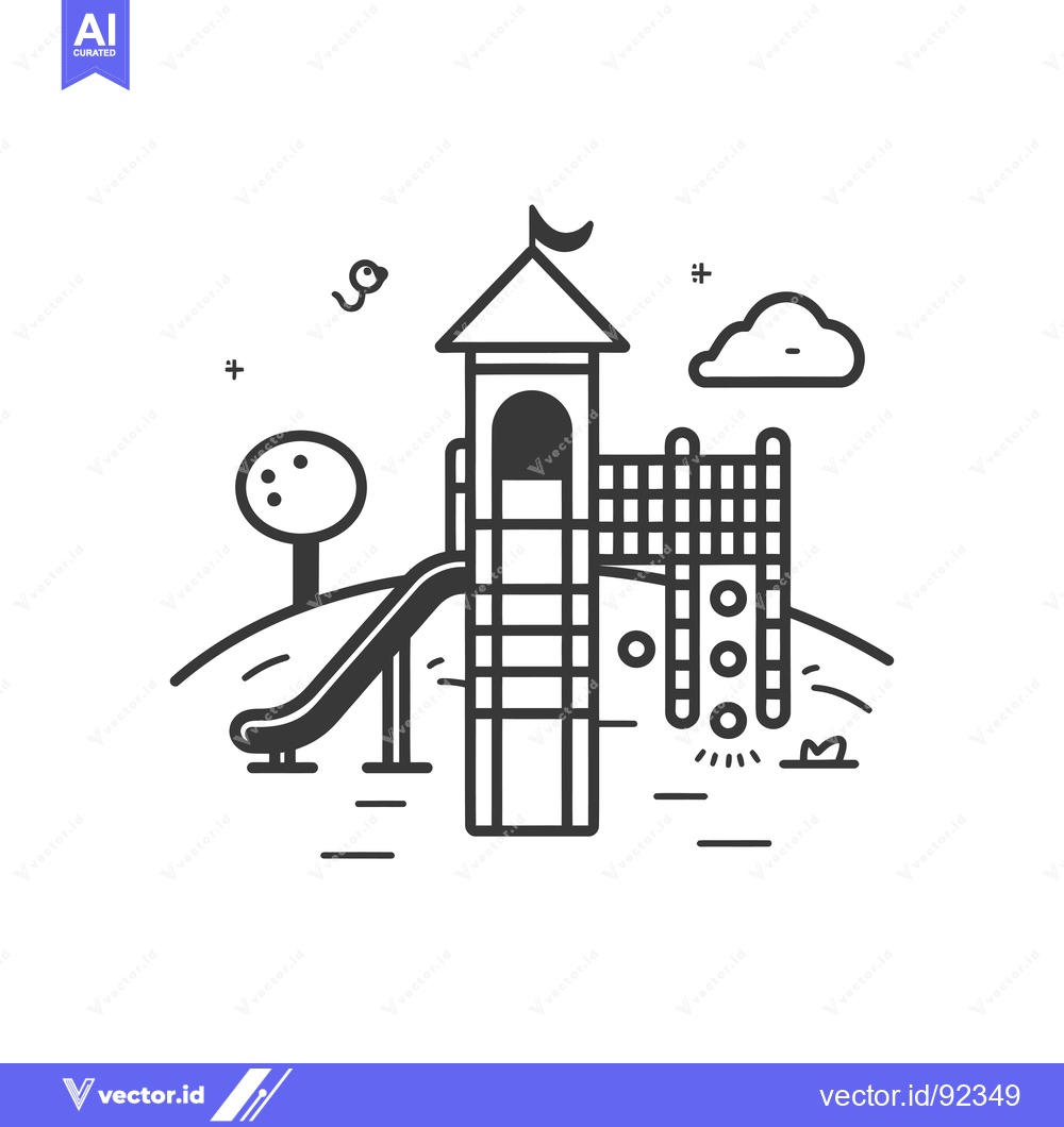 Premium Vector of Playground with a slide, tower, climbing frame and a tree