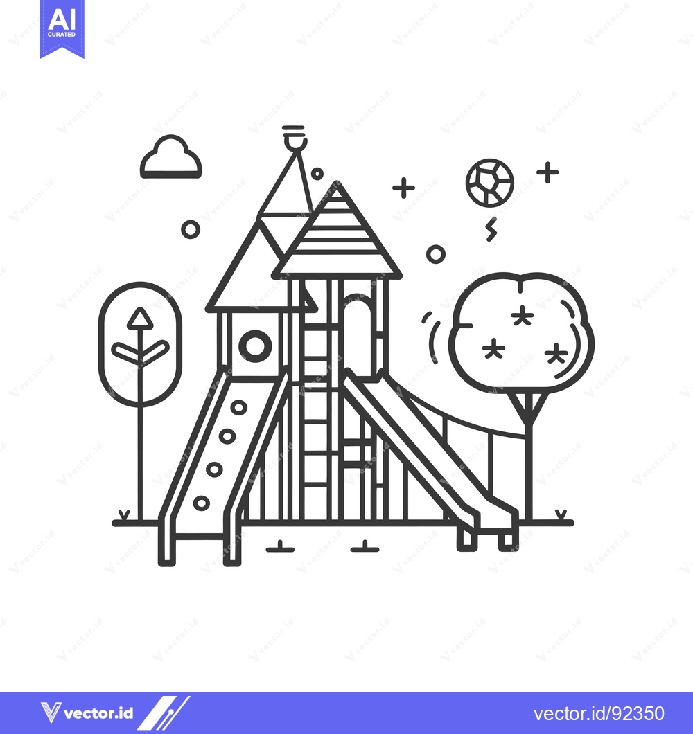 Premium Vector dari Playground with Tower, Slide, and Soccer Ball