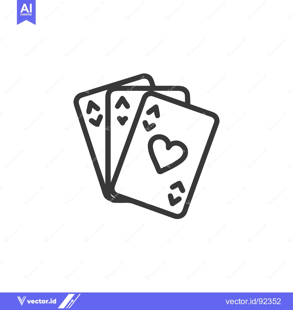 Premium Vector of Minimalist Line Art: Three Playing Cards with Heart Suit Symbol