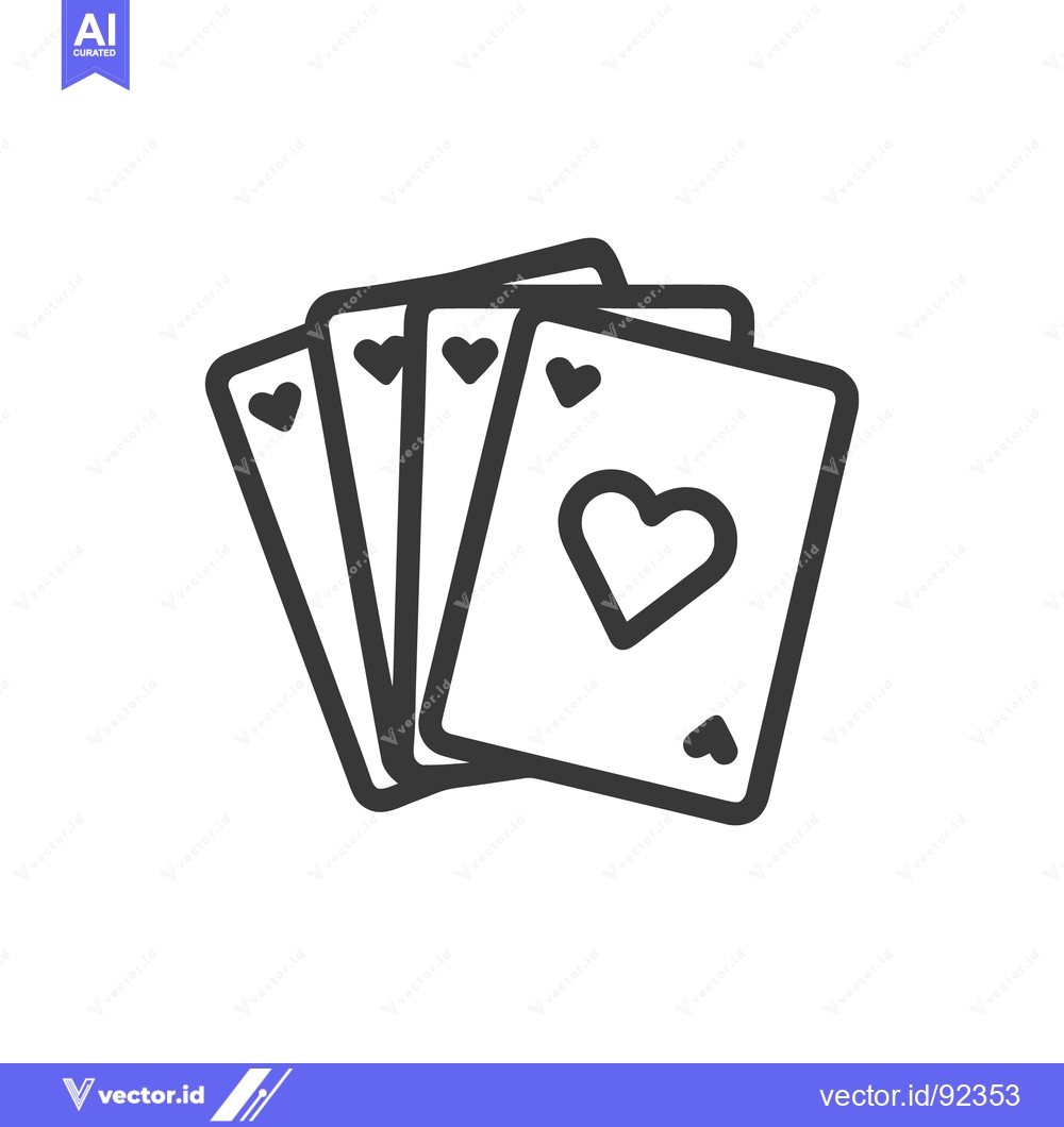 Premium Vector of Minimalist Heart Suit Playing Cards Icon, Black Outline on White Backg
