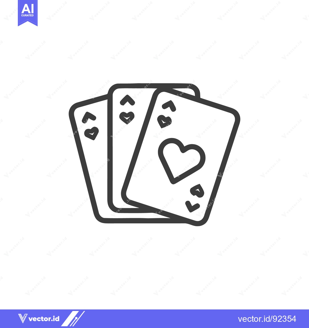 Premium Vector dari Three Heart Playing Cards Outline Icon, Casino Game Concept, Minimalis
