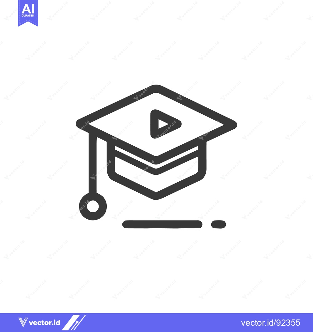 Premium Vector of Graduation Cap Icon with Play Button, Education Symbol