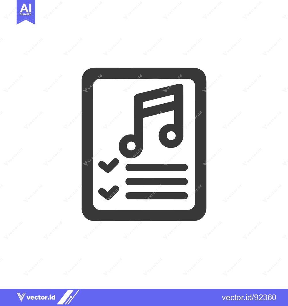 Premium Vector dari Music Checklist Icon: Dark Gray Note on White Background, Rounded Edge
