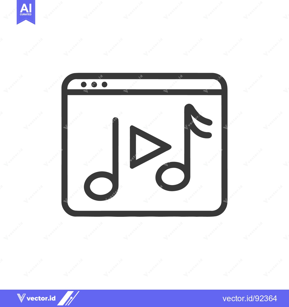 Premium Vector of Music Streaming Icon: Play Button and Notes in Browser Window, Minimal