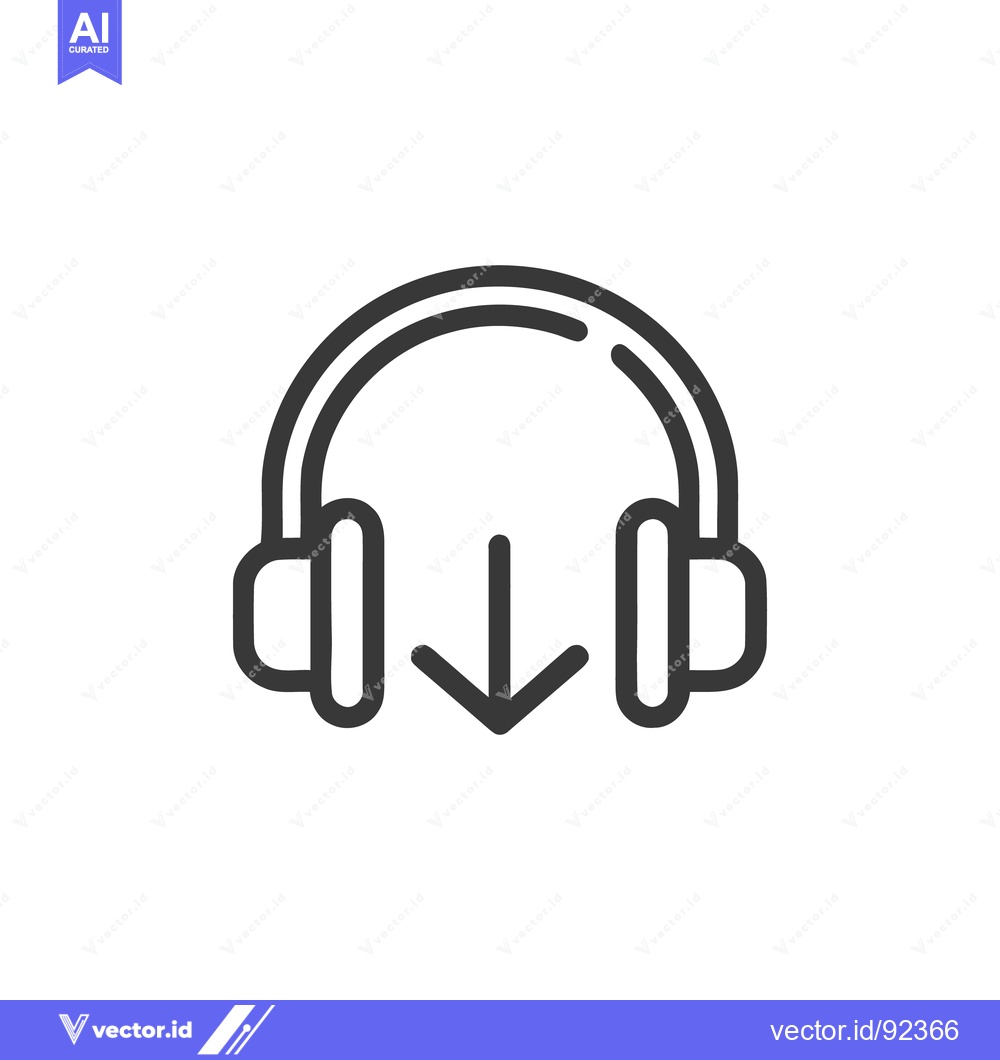 Premium Vector of Headphones Download Icon: Minimalist Line Art for Audio Content