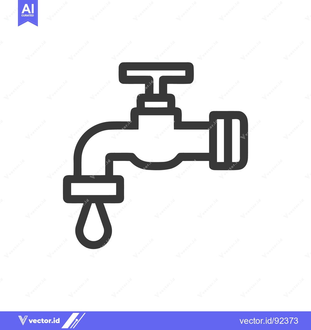 Premium Vector dari Minimalist Faucet Icon with Dripping Water, Black Outline on White Bac