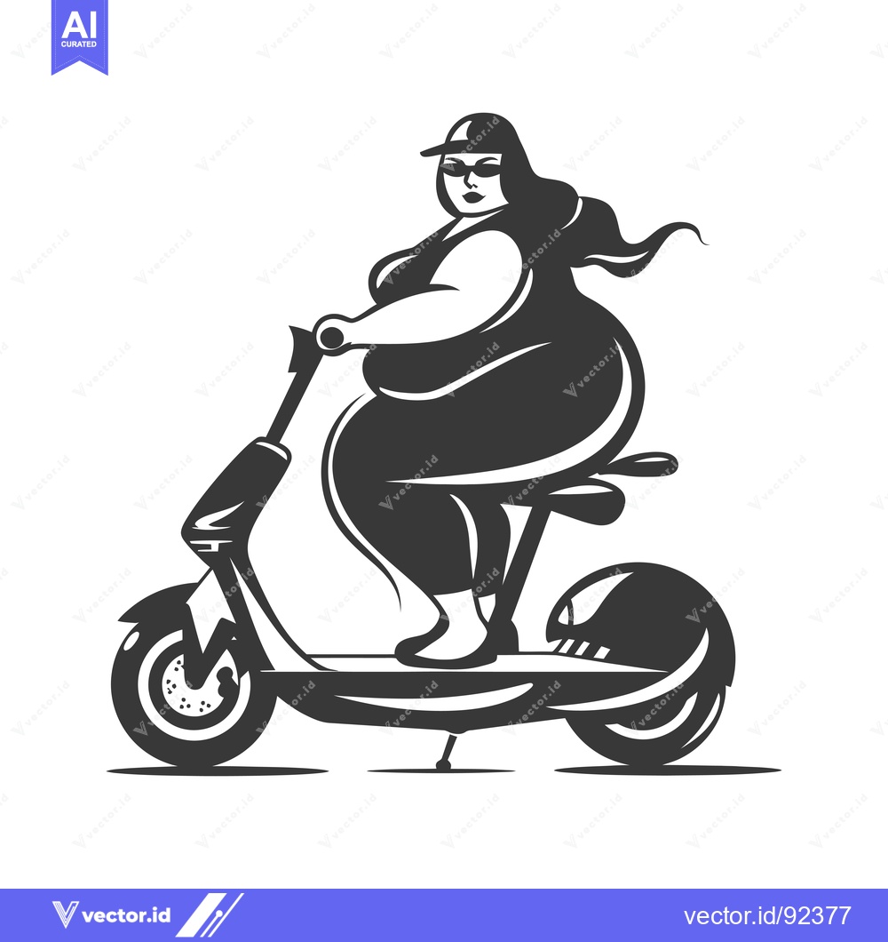 Premium Vector of Plus-Sized Woman Riding an Electric Scooter
