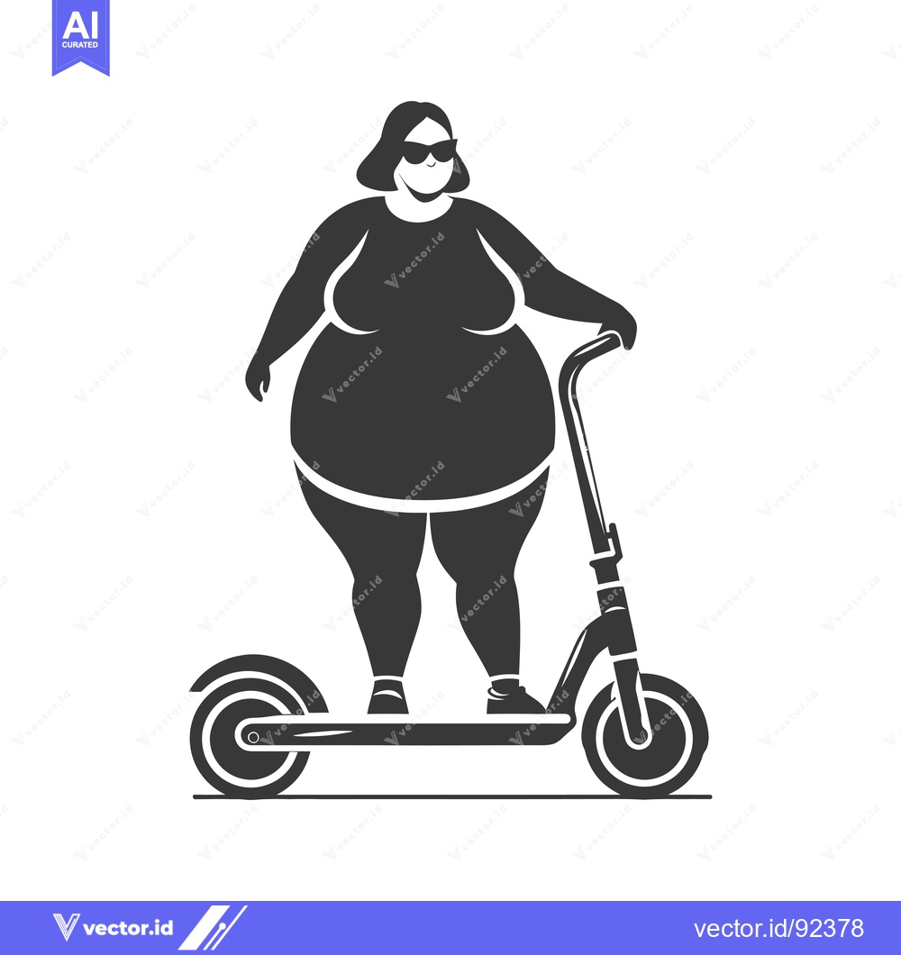 Premium Vector of Plus-Sized Woman Riding an Electric Scooter