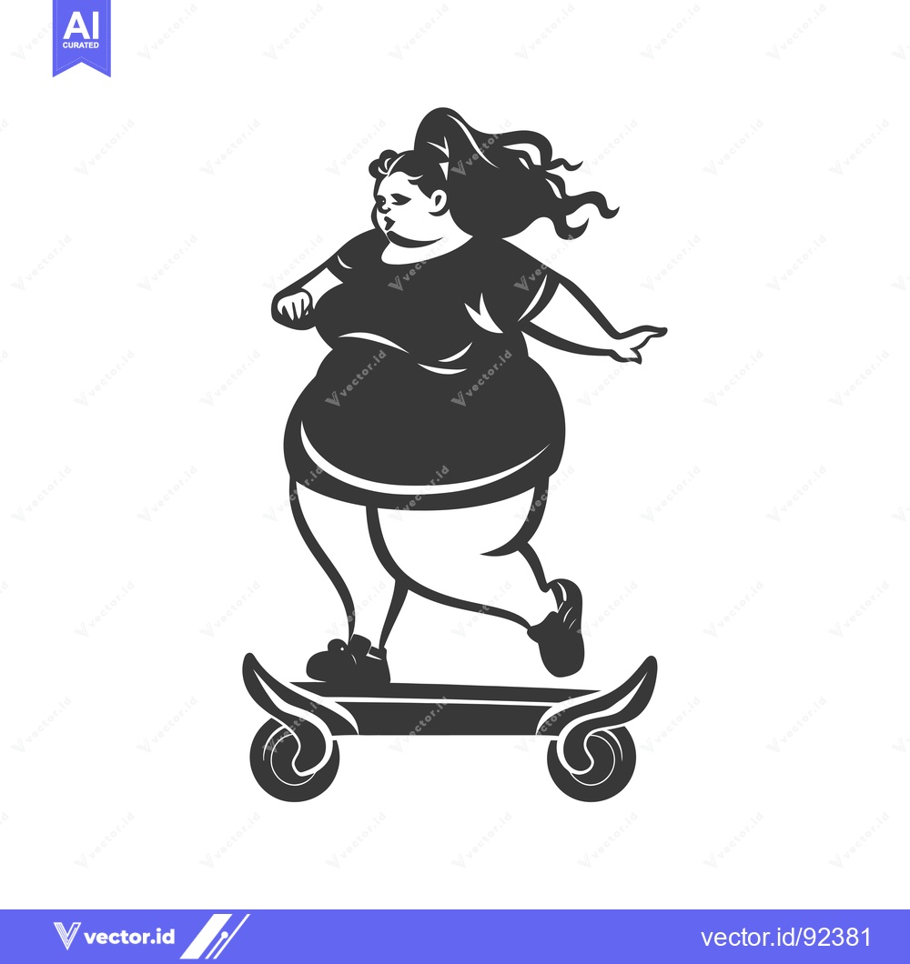 Premium Vector dari Plus Size Woman Riding a Longboard Skateboard