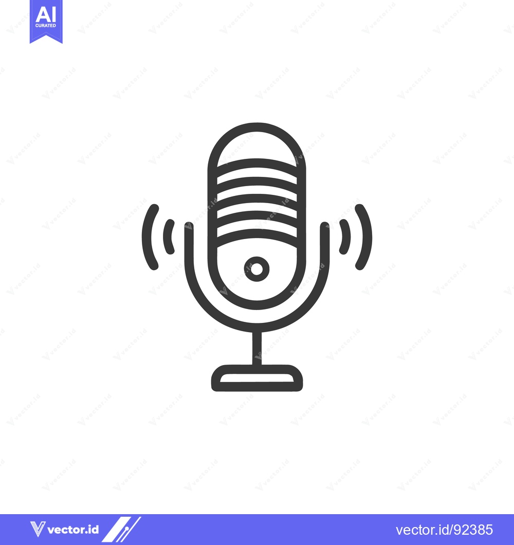Premium Vector dari Retro Microphone Icon with Sound Waves, Podcast Symbol, Vector Illustr