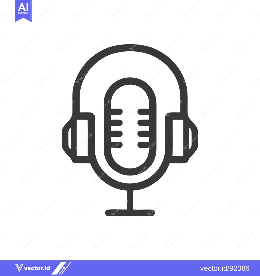Premium Vector of Minimalist Podcast Icon: Microphone and Headphones in Bold Outline Sty