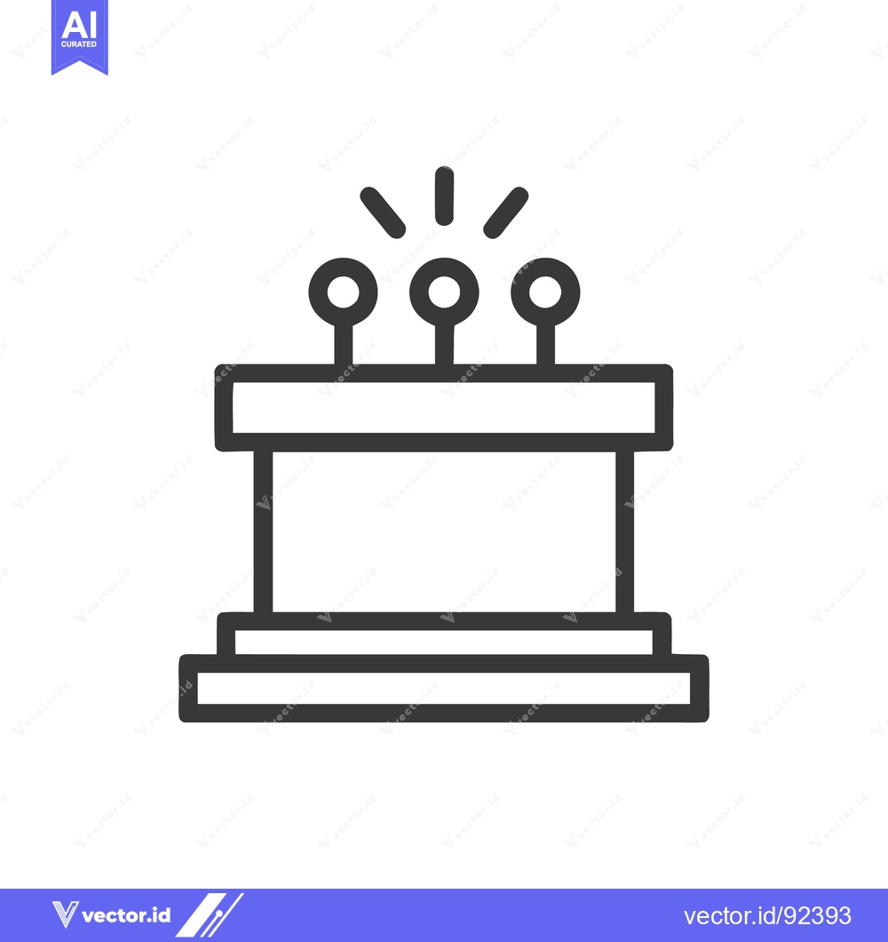 Premium Vector of Minimalist Podium Icon with Three Microphones and Radiating Lines