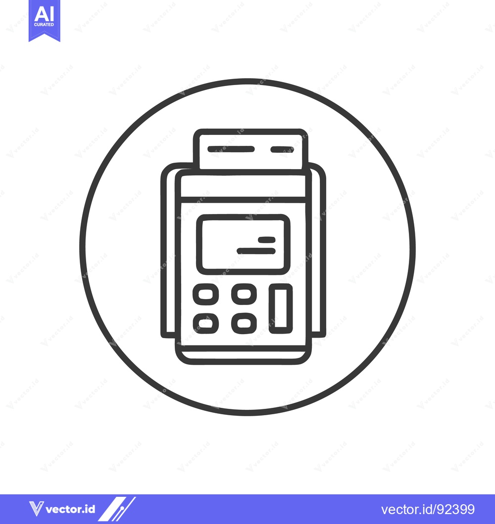 Premium Vector of Minimalist POS Terminal Icon in Circle, Black Outline on White