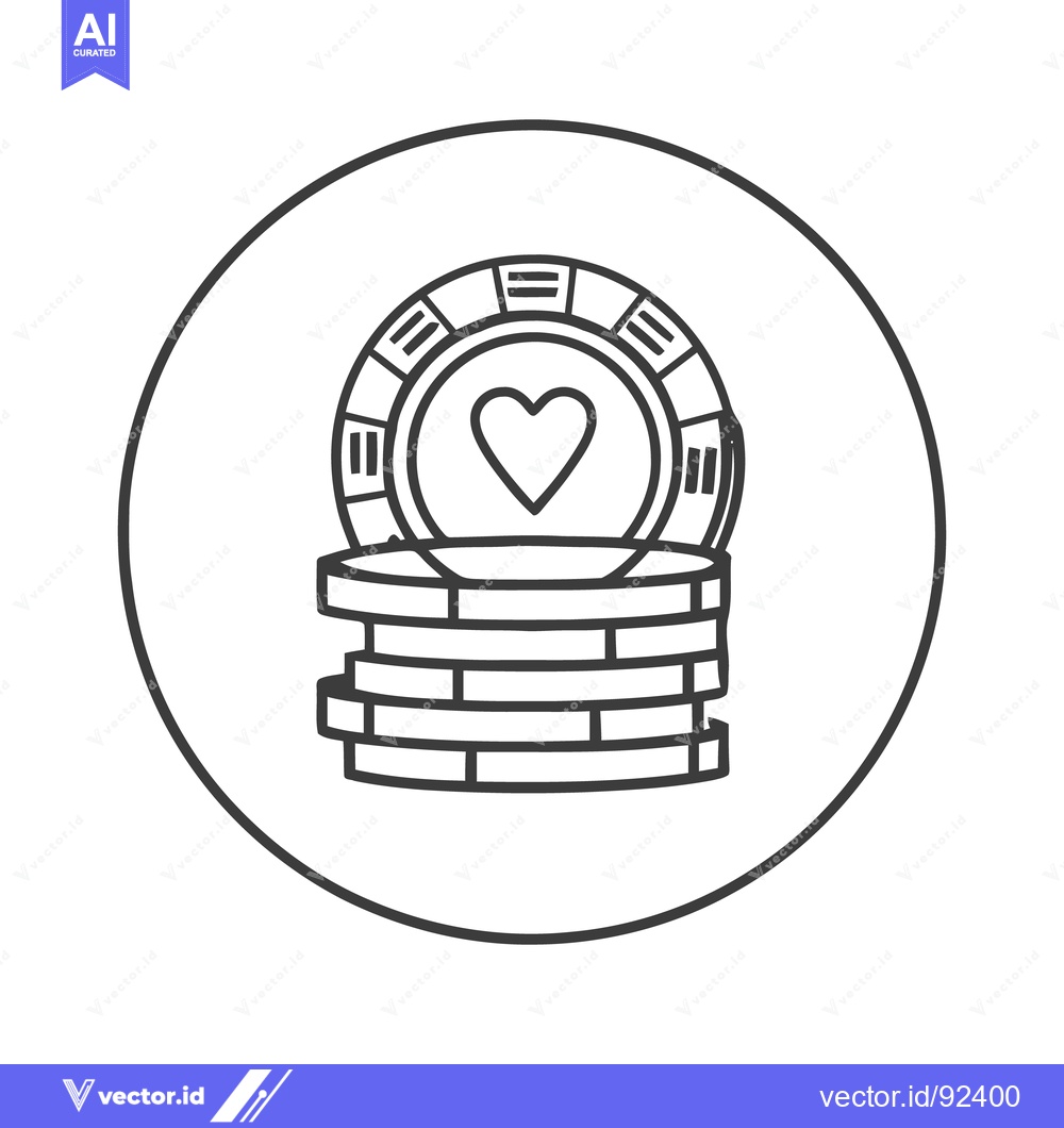 Premium Vector dari Minimalist Poker Chips Stack with Heart Symbol in Circular Frame
