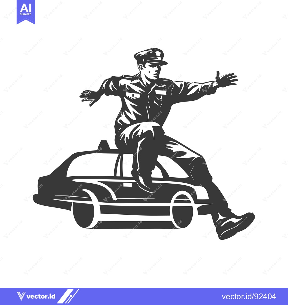 Premium Vector dari Police Officer Leaping From the Roof of a Car