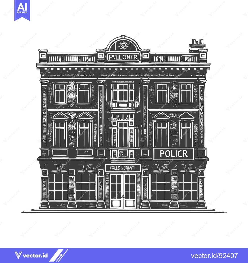 Premium Vector dari An illustrated monochrome architectural facade of a large building