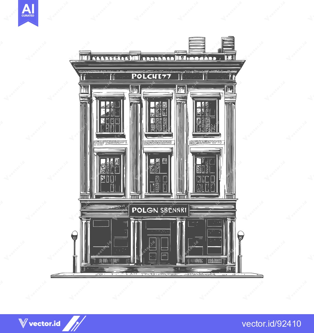 Premium Vector of Architectural illustration shows a building facade with windows and co